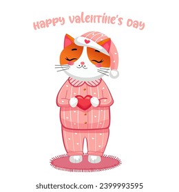 Vector kitten holding a heart on valentine's day 