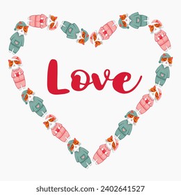 Vector kitten holding a heart on valentine's day