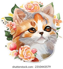 vector kitten sticker animal cartoon sticker