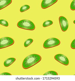 Vector kiwi con fondo transparente en color amarillo pastel. Tazas de fruta kiwi y semillas de kiwi al azar.