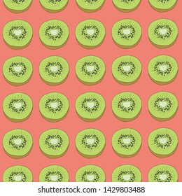 Vector kiwi seamless pattern with a pink background. Perfect for fabrics, notebooks, scrapbooking, wallpaper, gift wrap and so much more. Fresh and Fun summer fruit.