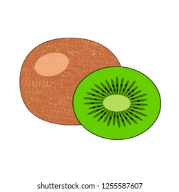 Vector kiwi with slice isolated on white background.