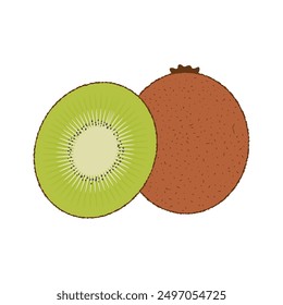 Vector kiwi whole and half cartoon. Tropical fruit