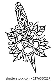 Vector Knife   Flower Traditional Tattoo Design 