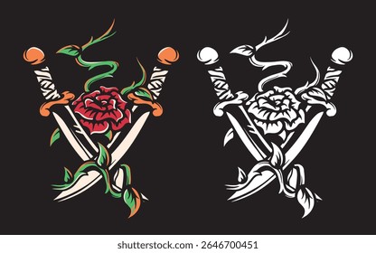 Vector Knife with rose tattoo design