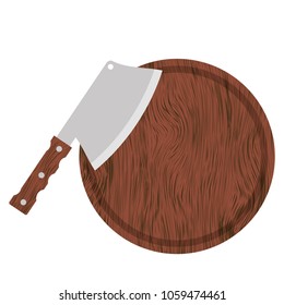 Vector Knife and Wood Circle Board Isolated on White Background