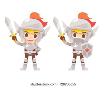 Vector Knight Character With Armor And Sword Isolated On White Background.