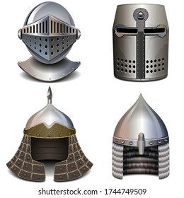Vector Knight Helmet Set isolated on white background