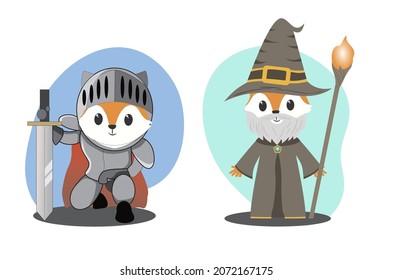 vector knight mage cute animal