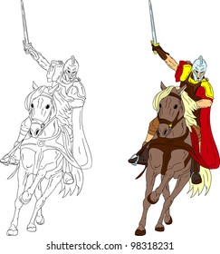 vector -  knight on horse isolated on background