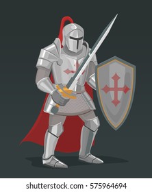 Vector knight with sword, shield and cape