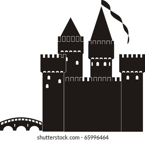Vector  knight's castle of black silhouette - isolated  illustration on white background