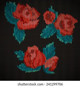 vector knitted background with flowers, decorative floral background