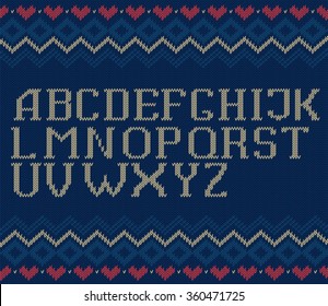 Vector knitted background with font. Uppercase letters on separate layer.