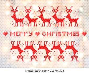 vector knitted blurred bokeh vector background Merry Christmas with deers 2015. eps10