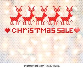 vector knitted blurred bokeh vector background Christmas sale with deers 2015