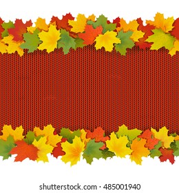 Vector Knitted Border with Maple Leaves
