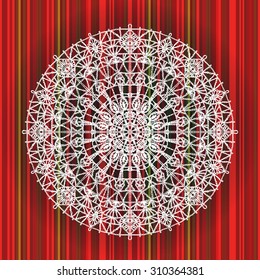 Vector knitted cloth on a bright Christmas background. Circle background with many details. Striped background. Illustration for greeting cards, invitations, and other printing projects. 