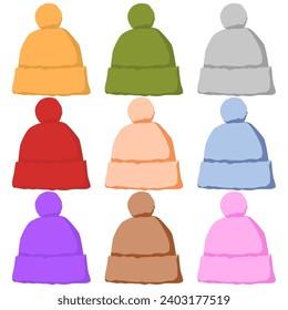 Vector knitted colored hat with pompom on a white background