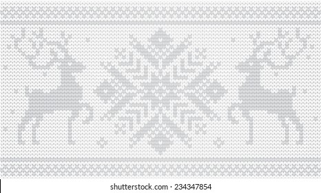 Vector knitted ornament with deers / White