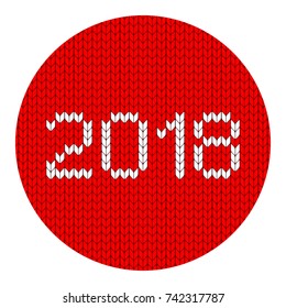 Vector knitted pattern with 2018. Christmas decoration with nordic fair isle elements. Flat vector cartoon illustration. Objects isolated on white background.