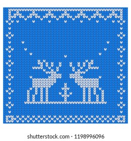 Vector knitted pattern with raindeer. Christmas nordic fair isle elements. Flat vector cartoon illustration. Objects isolated on white background.