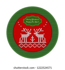 Vector knitted pattern with raindeer. Christmas nordic fair isle elements. Flat vector cartoon illustration. Objects isolated on white background.