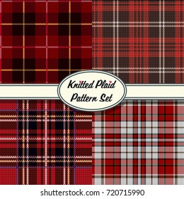Vector Knitted Plaid Tartan Red Pattern Set 