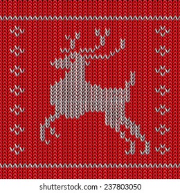 vector knitted red christmas ornamental with deer