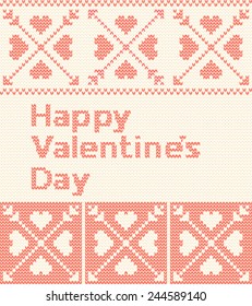 Vector knitted seamless background for St. ValentineÃ¢Â?Â?s Day. Design template with place for your text. Can be used for web pages, identity style, printing, invitations, banners, cards, wedding.