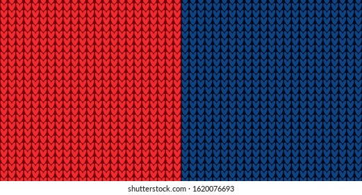 Vector knitted seamless pattern background. Knitted seamless backdrop, red and blue color.