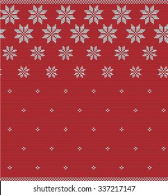 Vector knitted seamless pattern with falling stars. Seamless pattern with Norwegian snowflakes. Background with knitted snowfall. New year card.