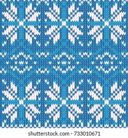 Vector knitted seamless pattern with snowflakes. Endless Handmade Ornament for Clothes, Textile, Background, Wallpaper. 