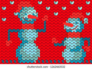 vector knitted snowman pattern on a red background