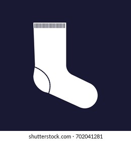 Vector knitted socks icon. Vector white icon on dark blue background.