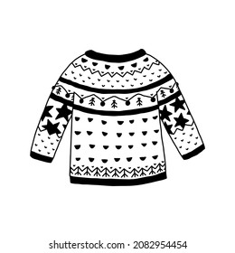 Vector knitted sweater isolated on white background. Doodle ugly sweater.