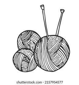 Vector Knitting Needles and Ball of Wool Yarn Logo. Vector illustration Simple doodle style. Symbol of Knitting, hobby, needlework. Minimalistic logo