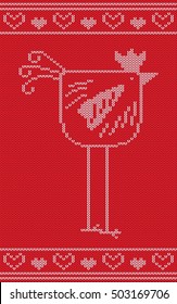 Vector knitting New Year symbol, red fire rooster.