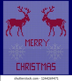 Vector knitting pattern ornament with deer and snowflakes. Merry Christmas