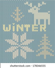 vector knitting texture with winter symbols