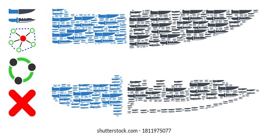 Vector knives mosaic is constructed from repeating self knives pictograms. Recursive mosaic from knives. Some other icons are present in this vector.