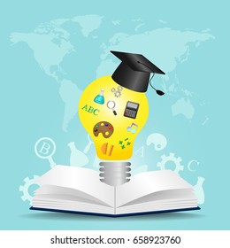 vector knowledge concept ,  education , open book and icon subjects, ideas , graduate ,reading