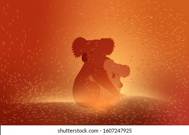 vector of Koala bear family embracing in the wild fire pray for Australia concept