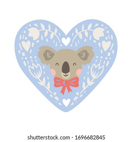 Vektorillustration koala mit Bogen und Herz. Hervorragend für die Gestaltung von Postkarten, Poster, Aufklebern und so weiter.