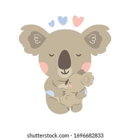 Vector koala mother with a small koala and hearts. Excellent for the design of postcards, posters, stickers and so on.