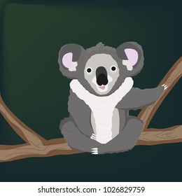 vector koala on the branches of a tree, cartoon illustration