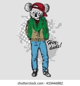 Vector koala in a red cap. Koala bully clothing.