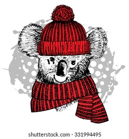 Vector koala in a red hat and scarf 2.