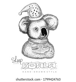 vector de koala usando sombrero y bufanda. ilustración de animales dibujada a mano