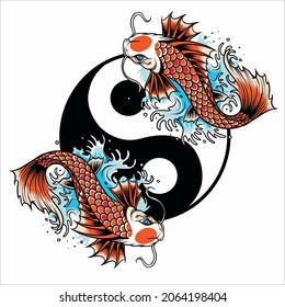 Vector Of Koi And Yin And Yang Fish, Good For Design